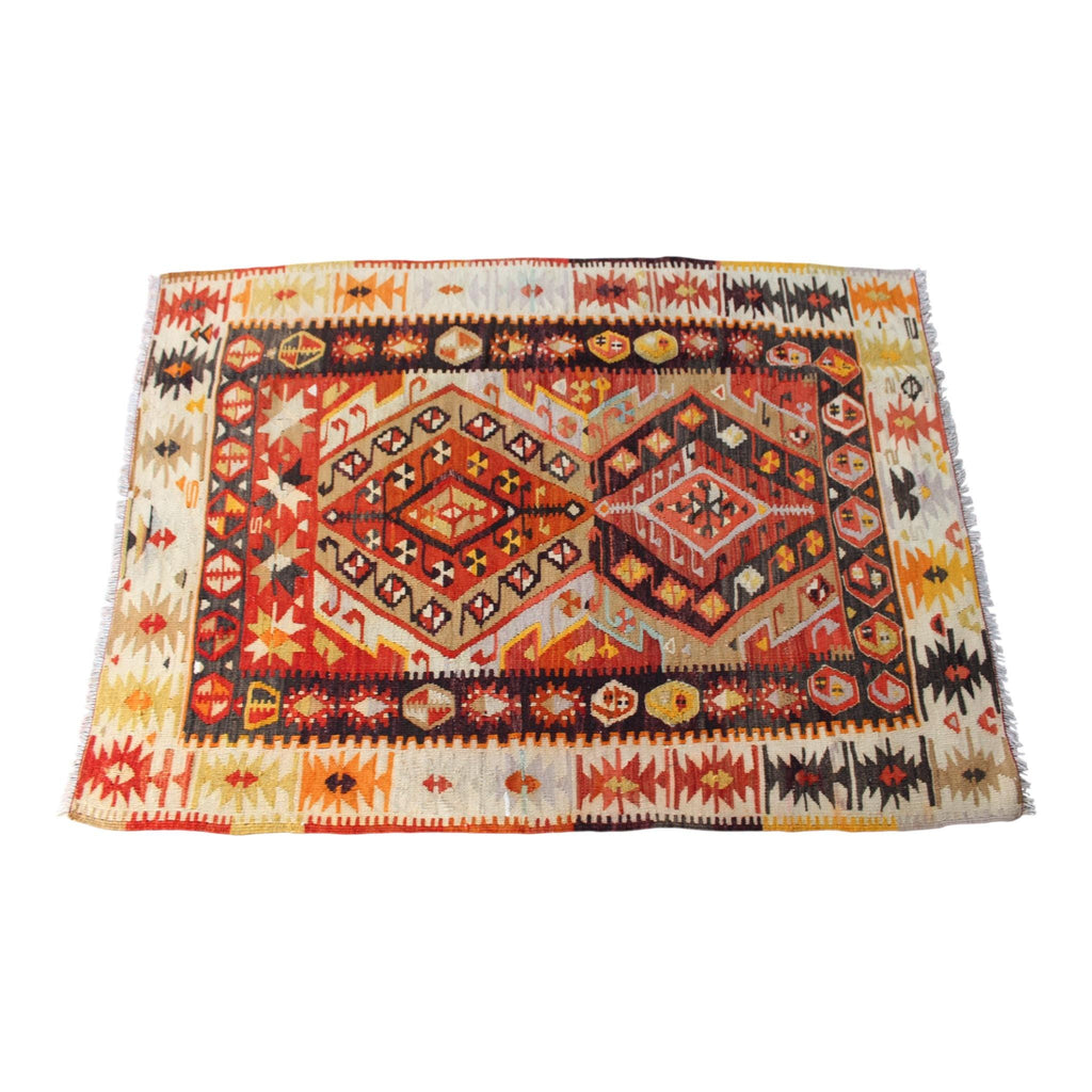 Authentic Turkish Kilim | Boho Chic Wool Rug | Earthy Tribal Pattern, 100cm x 106 cm