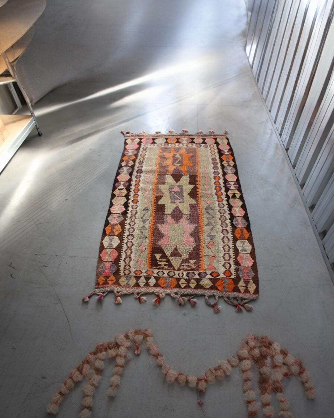 Vintage Turkish Kilim Rug | Small Handwoven Wool Rug | Pastel Tribal Design with Tassels, 88cm x 143cm