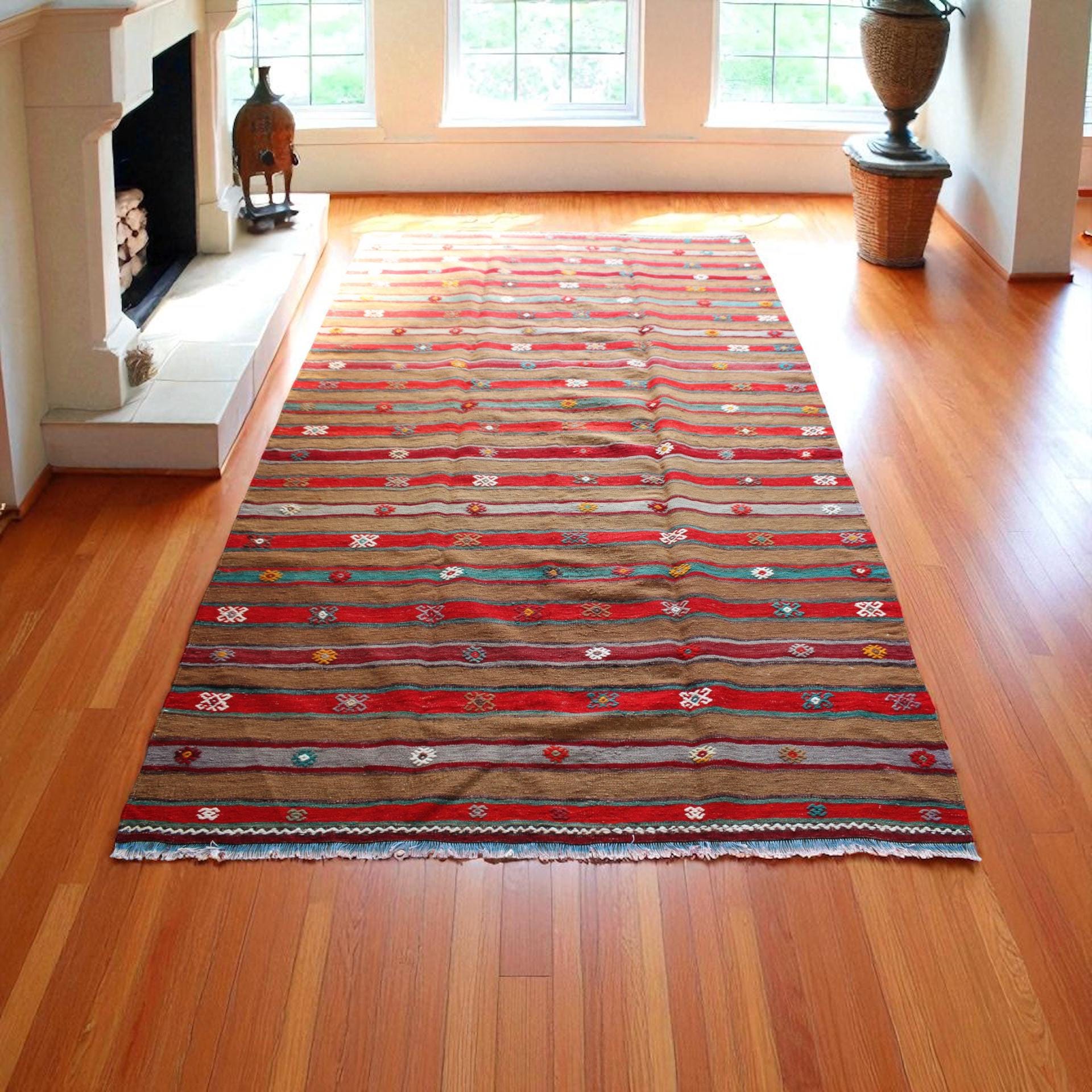 Turkish Rugs, "Kilim Style Wool" from the heart of Anatolia, Cappadocia, 167cm x 252cm