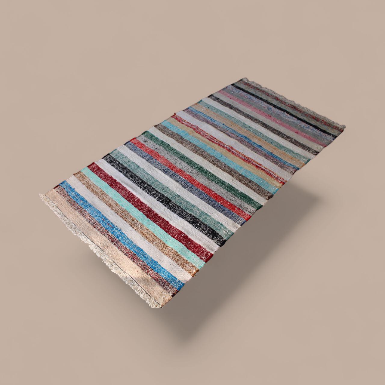 Turkish Rag Kilim | Handwoven Striped Rug | Boho Farmhouse Decor, 100cm x 187cm