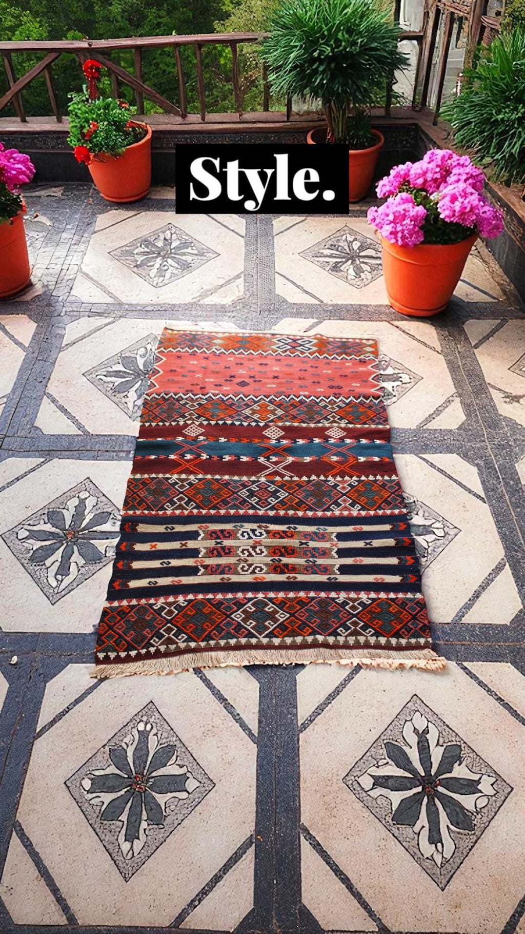 Vintage Turkish Kilim Cicim Style Rug | Handwoven Wool Flatweave | Tribal Nomadic Design, 103cm x 155cm