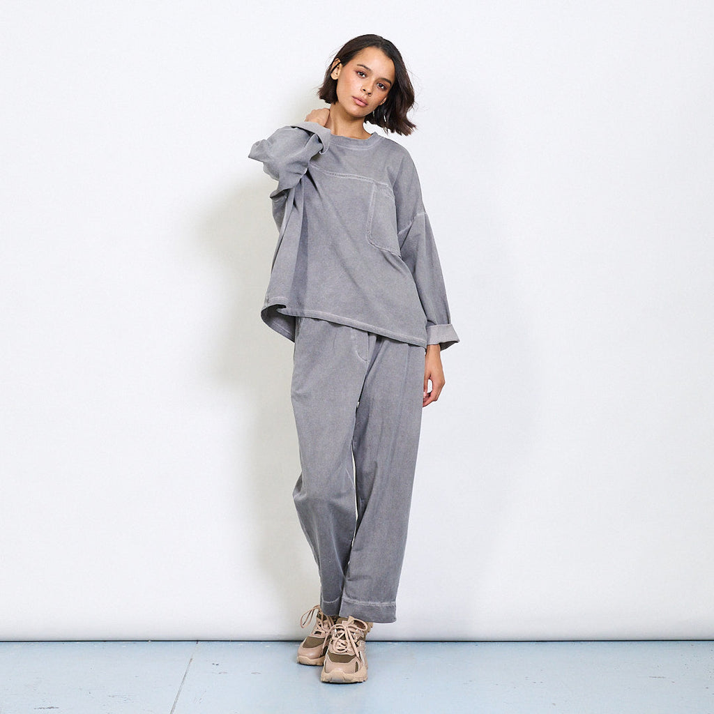 Boxy Grey Pullover – Soft Cotton Oversized Sweatshirt, Neutral Minimal Streetwear Top, Unique Size