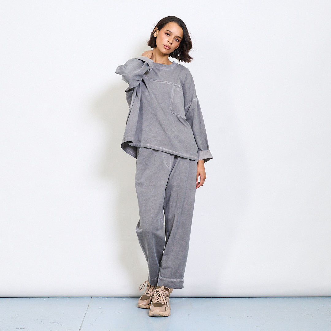 Boxy Grey Pullover – Soft Cotton Oversized Sweatshirt, Neutral Minimal Streetwear Top, Unique Size