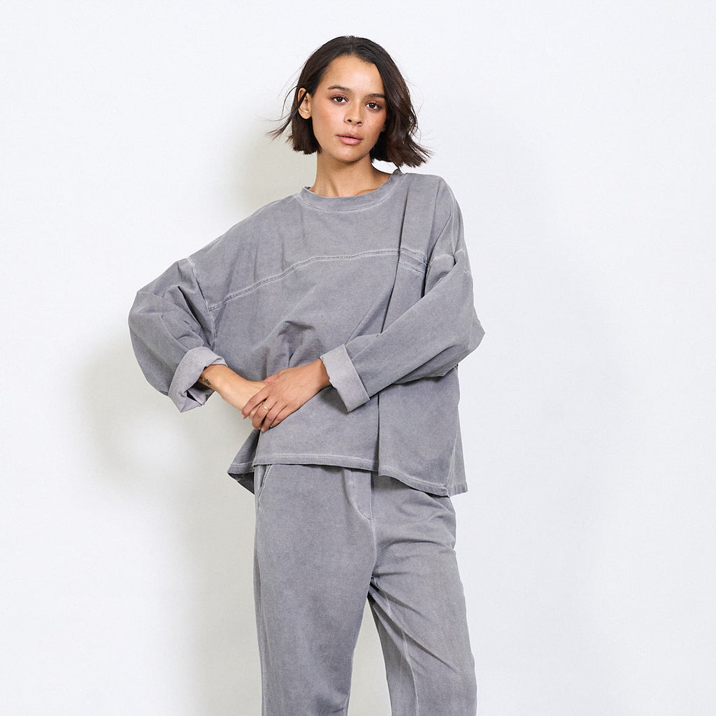 Boxy Grey Pullover – Soft Cotton Oversized Sweatshirt, Neutral Minimal Streetwear Top, Unique Size