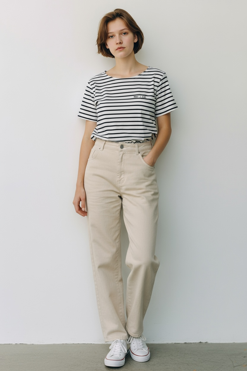 Striped Cotton T-Shirt – Minimalist Breton Top, Black and White Short Sleeve Tee, Everyday Classic