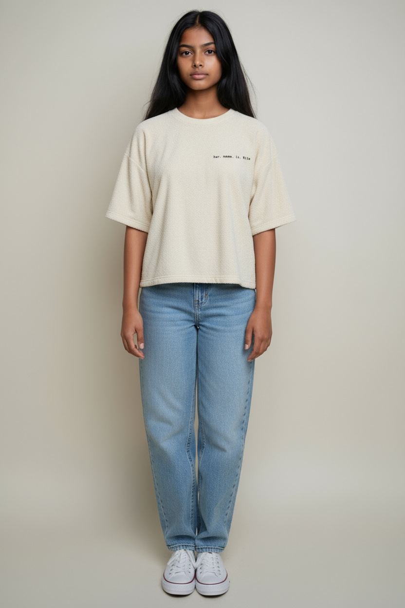 Beige Textured T-Shirt – Minimalist Short Sleeve Top, Relaxed Fit Cotton Tee, Neutral Everyday Basic