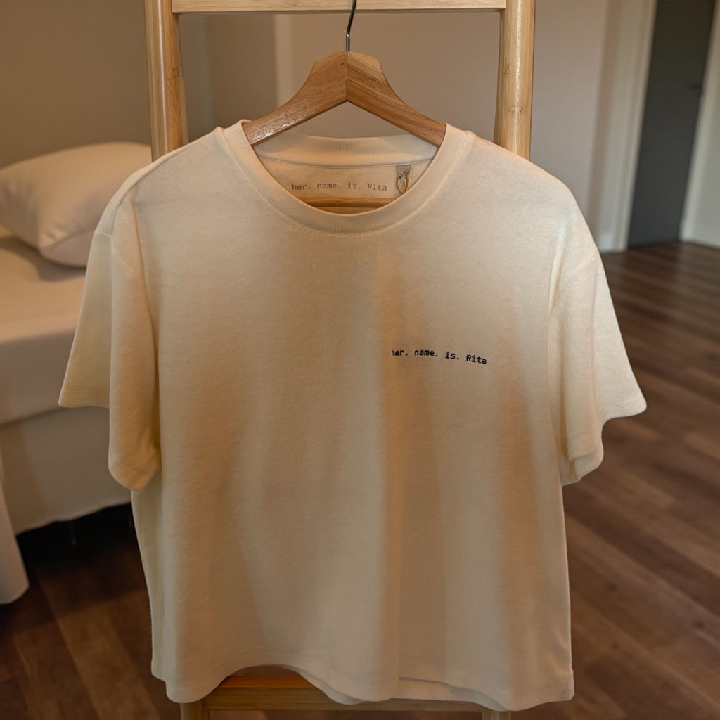 Beige Textured T-Shirt – Minimalist Short Sleeve Top, Relaxed Fit Cotton Tee, Neutral Everyday Basic