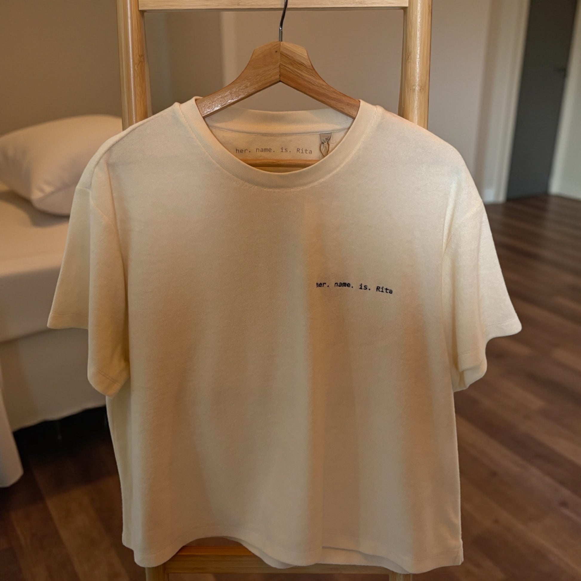 Beige Textured T-Shirt – Minimalist Short Sleeve Top, Relaxed Fit Cotton Tee, Neutral Everyday Basic
