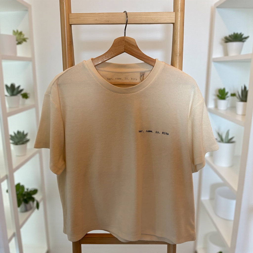 Beige Textured T-Shirt – Minimalist Short Sleeve Top, Relaxed Fit Cotton Tee, Neutral Everyday Basic
