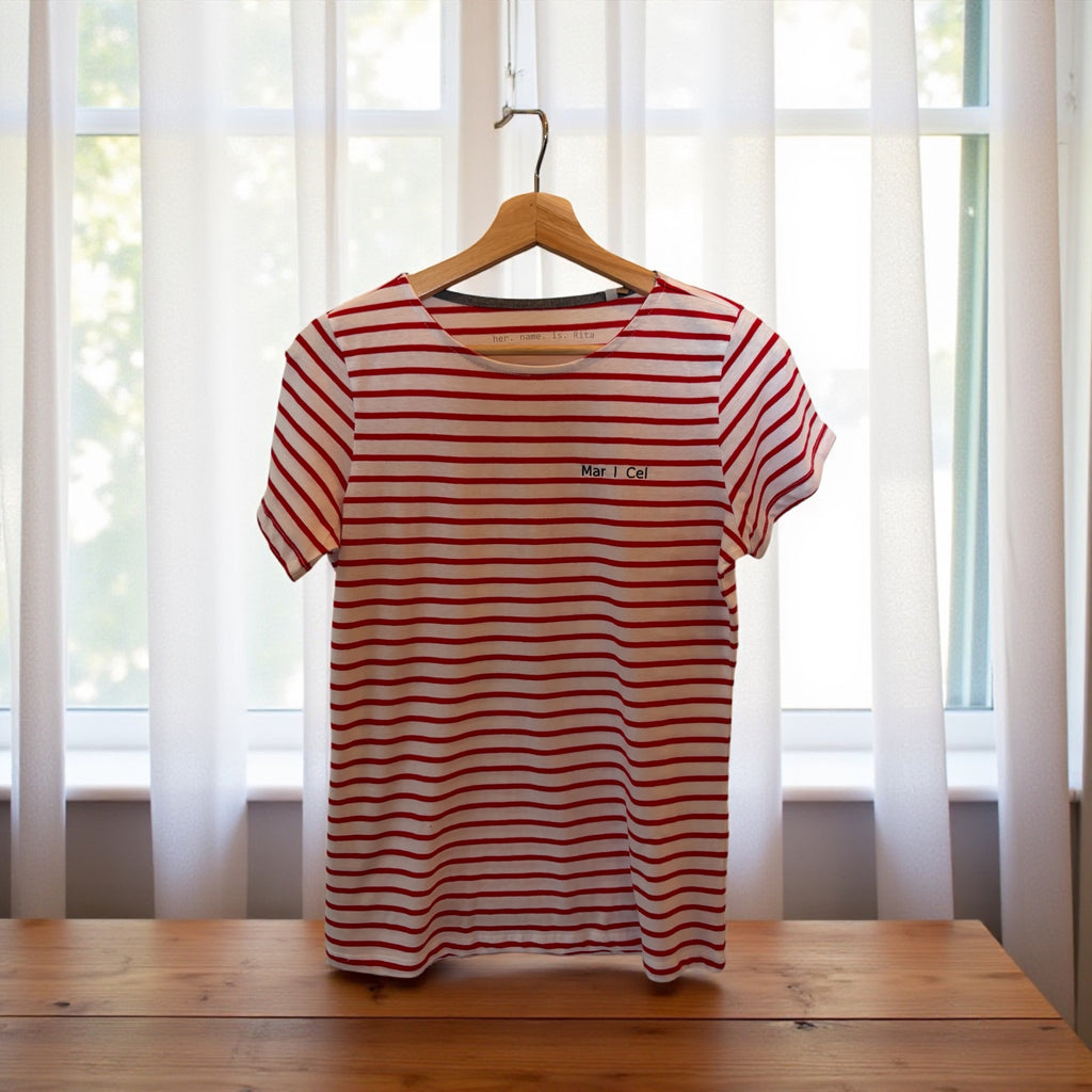 Striped Cotton T-Shirt – Minimalist Breton Top, Red and White Short Sleeve Tee, Everyday Classic