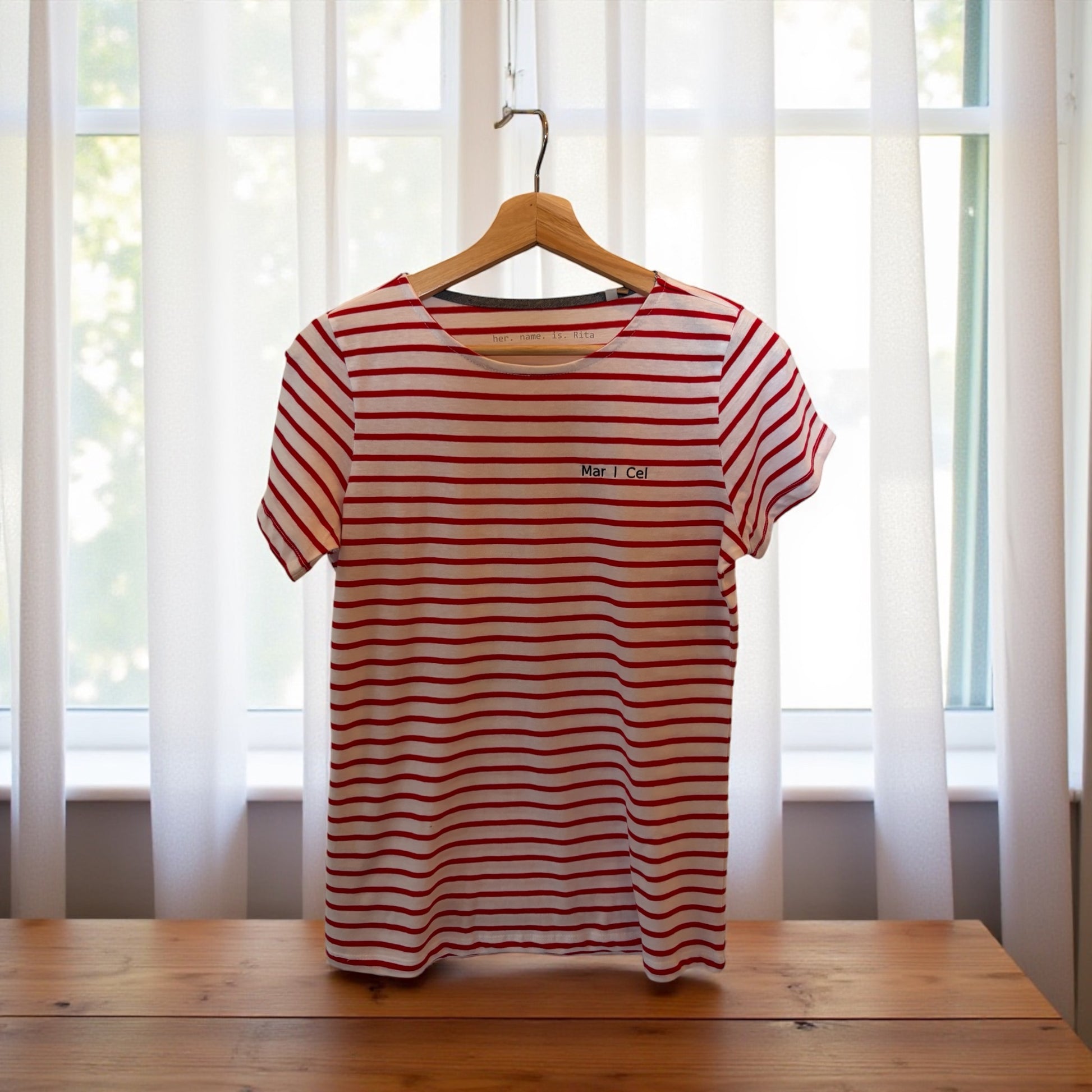 Striped Cotton T-Shirt – Minimalist Breton Top, Red and White Short Sleeve Tee, Everyday Classic