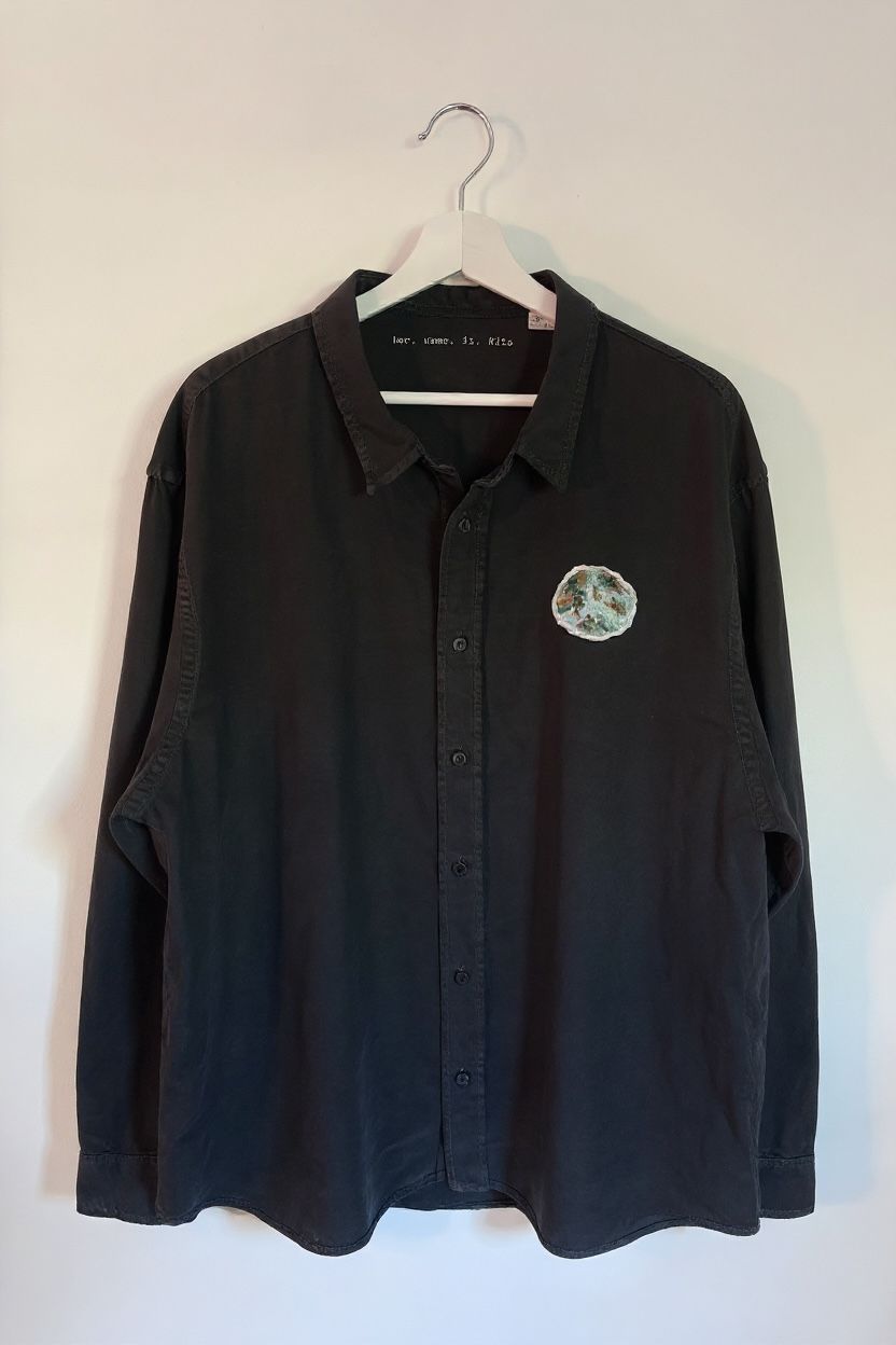 Black Unisex Button-Up Shirt with Earth Patch – “Planet” Design