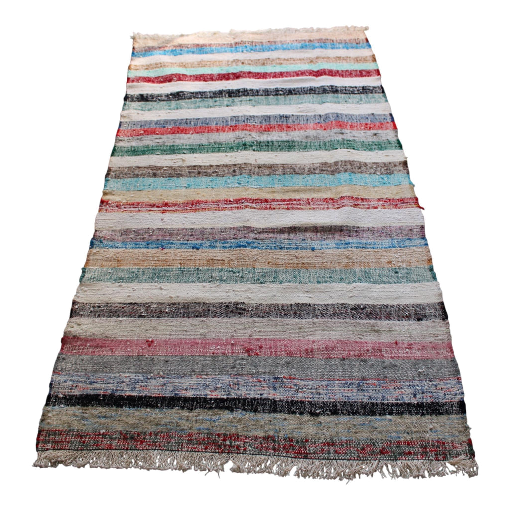 Turkish Rag Kilim | Handwoven Striped Rug | Boho Farmhouse Decor, 100cm x 187cm