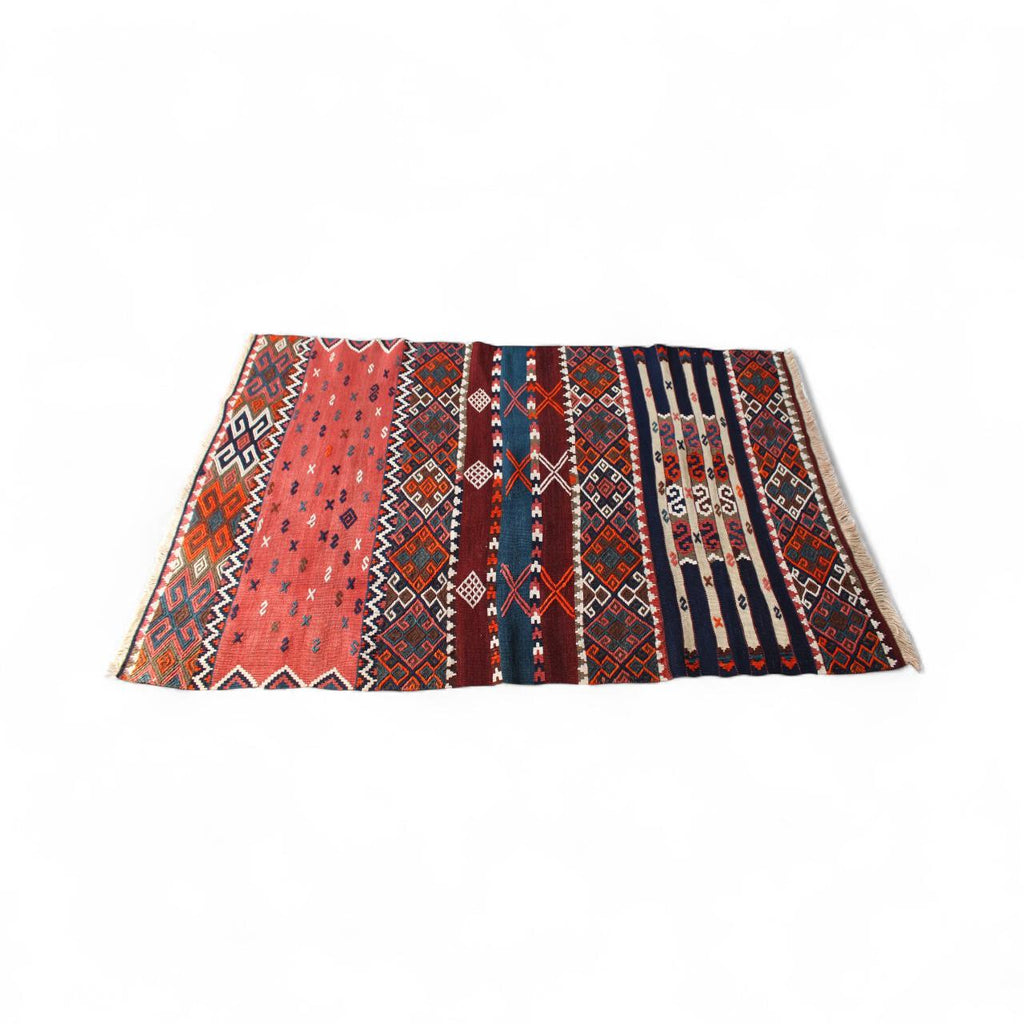 Vintage Turkish Kilim Cicim Style Rug | Handwoven Wool Flatweave | Tribal Nomadic Design, 103cm x 155cm