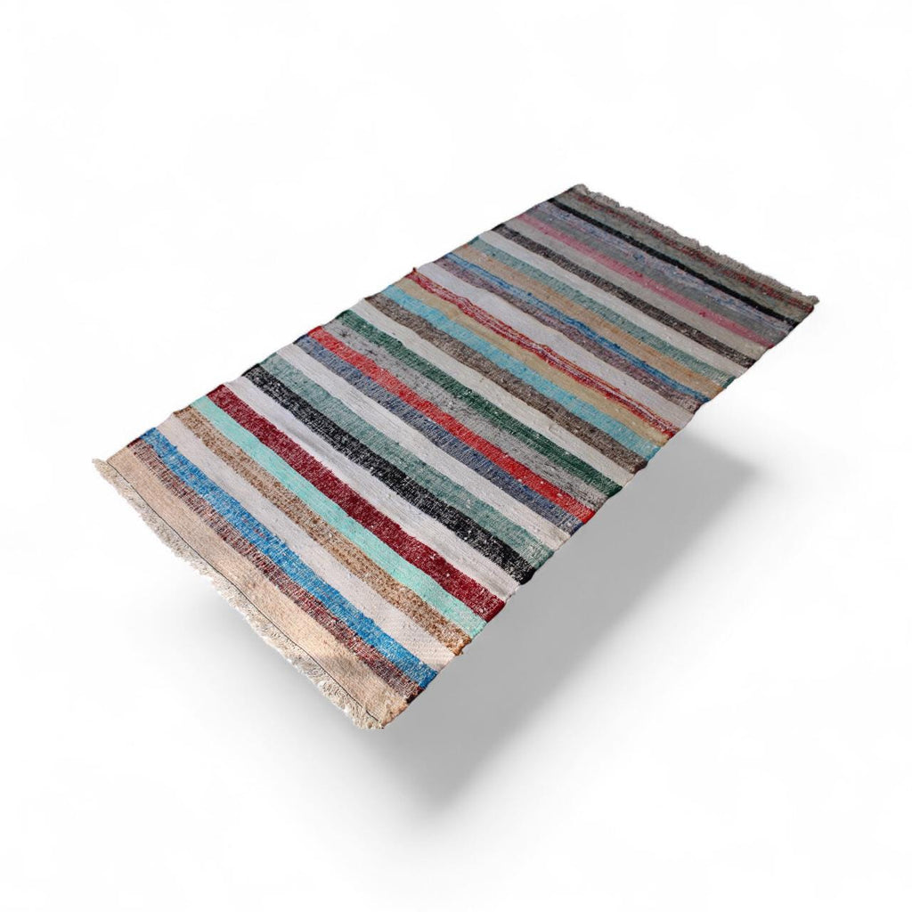 Turkish Rag Kilim | Handwoven Striped Rug | Boho Farmhouse Decor, 100cm x 187cm