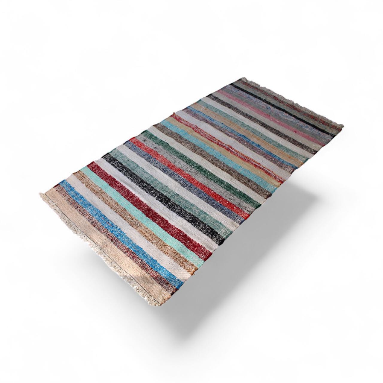 Turkish Rag Kilim | Handwoven Striped Rug | Boho Farmhouse Decor, 100cm x 187cm
