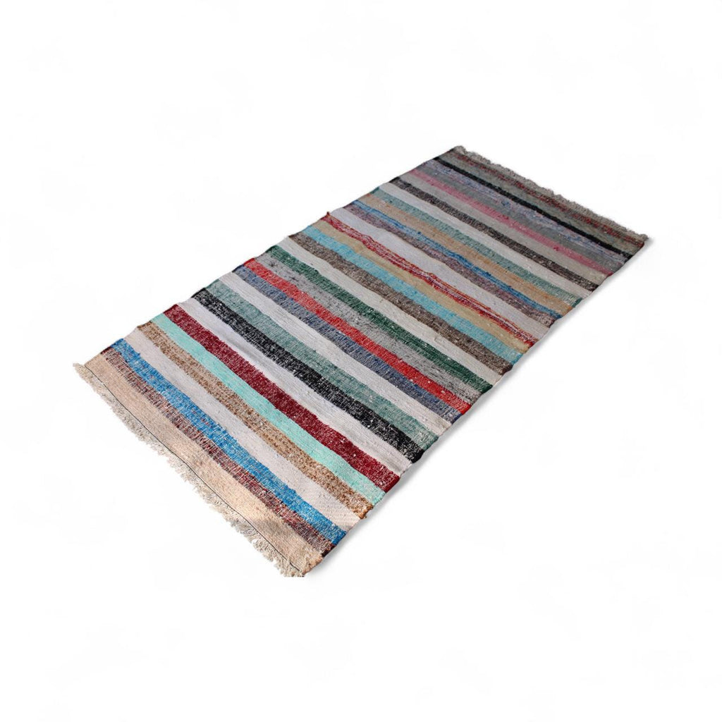 Turkish Rag Kilim | Handwoven Striped Rug | Boho Farmhouse Decor, 100cm x 187cm